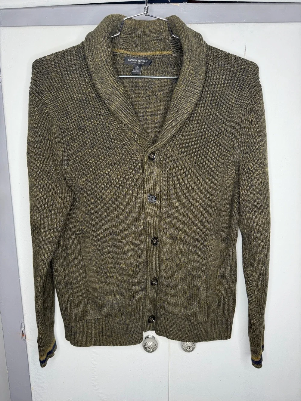Banana Republic Shawl Collar Cardigan Sweater Men’s Medium Green Ribbed